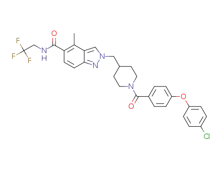 Molecular Structure of 1442120-34-4 (2-({1-[4-(4-chlorophenoxy)benzoyl]piperidin-4-yl}methyl)-4-methyl-N-(2,2,2-trifluoroethyl)-2H-indazole-5-carboxamide)