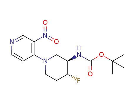 Molecular Structure of 1052713-60-6 (tert-butyl [(3R,4R)-4-fluoro-1-(3-nitropyridin-4-yl)piperidin-3-yl]carbamate)