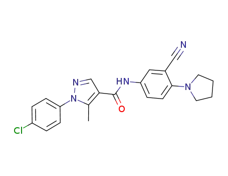 Molecular Structure of 288250-73-7 (1-(4-chlorophenyl)-N-(3-cyano-4-pyrrolidinophenyl)-5-methylpyrazole-4-carboxamide)