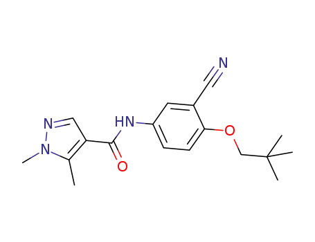 Molecular Structure of 288249-31-0 (N-(3-cyano-4-neopentyloxyphenyl)-1,5-dimethylpyrazole-4-carboxamide)