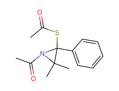 Molecular Structure of 89874-00-0 (Ethanethioic acid, S-(1-acetyl-3,3-dimethyl-2-phenyl-2-aziridinyl) ester)