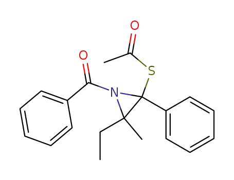 Molecular Structure of 89873-99-4 (Ethanethioic acid, S-(1-benzoyl-3-ethyl-3-methyl-2-phenyl-2-aziridinyl)
ester)