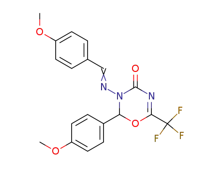 3-(4-methoxy-benzylideneamino)-2-(4-methoxy-phenyl)-6-trifluoromethyl-2,3-dihydro-[1,3,5]oxadiazin-4-one