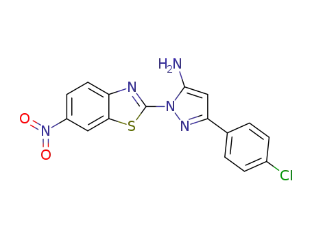 Molecular Structure of 68775-28-0 (5-(4-chloro-phenyl)-2-(6-nitro-benzothiazol-2-yl)-2<i>H</i>-pyrazol-3-ylamine)
