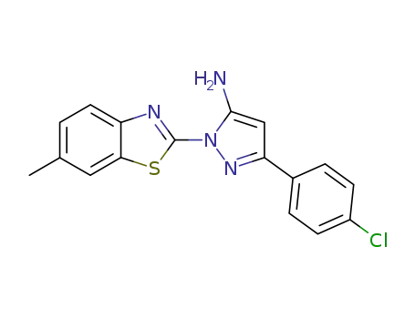 Molecular Structure of 68775-23-5 (5-(4-chloro-phenyl)-2-(6-methyl-benzothiazol-2-yl)-2<i>H</i>-pyrazol-3-ylamine)