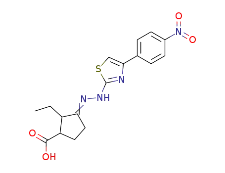 Molecular Structure of 98032-59-8 (2-ethyl-3-{[4-(4-nitro-phenyl)-thiazol-2-yl]-hydrazono}-cyclopentanecarboxylic acid)