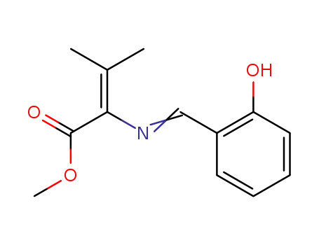 Molecular Structure of 62125-74-0 (2-Butenoic acid, 2-[[(2-hydroxyphenyl)methylene]amino]-3-methyl-,
methyl ester)