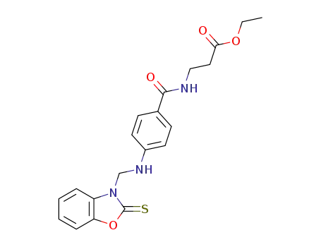 Molecular Structure of 67726-33-4 (<i>N</i>-{4-[(2-thioxo-benzooxazol-3-ylmethyl)-amino]-benzoyl}-β-alanine ethyl ester)