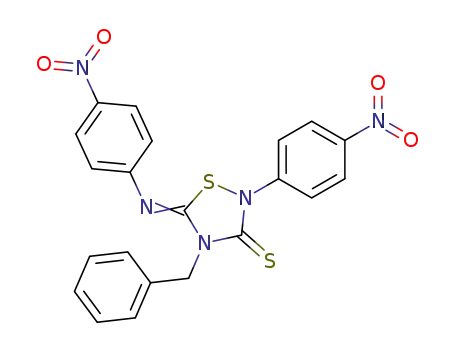 Molecular Structure of 56406-09-8 (1,2,4-Thiadiazolidine-3-thione,
2-(4-nitrophenyl)-5-[(4-nitrophenyl)imino]-4-(phenylmethyl)-)
