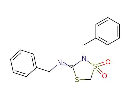 Molecular Structure of 65168-95-8 (Benzenemethanamine,
N-[1,1-dioxido-2-(phenylmethyl)-1,4,2-dithiazolidin-3-ylidene]-)