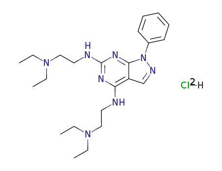 Molecular Structure of 112115-65-8 (<i>N</i><sup>4</sup>,<i>N</i><sup>6</sup>-bis-(2-diethylamino-ethyl)-1-phenyl-1<i>H</i>-pyrazolo[3,4-<i>d</i>]pyrimidine-4,6-diyldiamine; dihydrochloride)