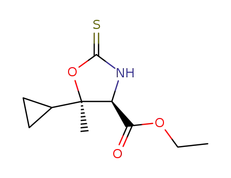 Molecular Structure of 61078-99-7 (4-Oxazolidinecarboxylic acid, 5-cyclopropyl-5-methyl-2-thioxo-, ethyl
ester, trans-)