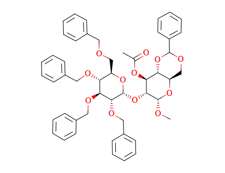 Acetic acid (4aR,6S,7R,8S,8aR)-6-methoxy-2-phenyl-7-((2R,3R,4S,5R,6R)-3,4,5-tris-benzyloxy-6-benzyloxymethyl-tetrahydro-pyran-2-yloxy)-hexahydro-pyrano[3,2-d][1,3]dioxin-8-yl ester