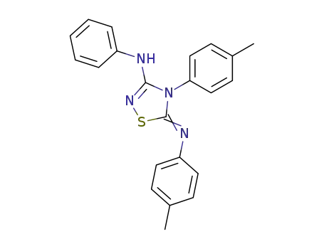 Molecular Structure of 63082-70-2 (1,2,4-Thiadiazol-3-amine,
4,5-dihydro-4-(4-methylphenyl)-5-[(4-methylphenyl)imino]-N-phenyl-)