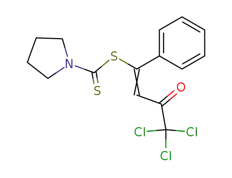 Pyrrolidine-1-carbodithioic acid (E)-4,4,4-trichloro-3-oxo-1-phenyl-but-1-enyl ester