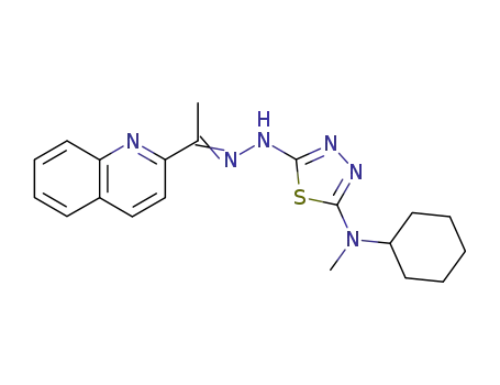 Molecular Structure of 90504-26-0 (Ethanone, 1-(2-quinolinyl)-,
[5-(cyclohexylmethylamino)-1,3,4-thiadiazol-2-yl]hydrazone)