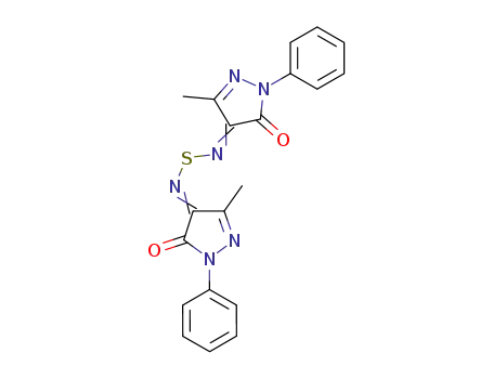 Molecular Structure of 116202-50-7 (Sulfoxylic diamide,
bis(1,5-dihydro-3-methyl-5-oxo-1-phenyl-4H-pyrazol-4-ylidene)-)