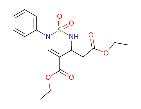 Molecular Structure of 133116-74-2 (ethyl 4-carbethoxy-2-phenyl-1,1-dioxo-5,6-dihydro-2H-1,2,6-thiadiazin-5-ylacetate)