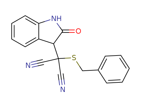 Molecular Structure of 138590-09-7 (Propanedinitrile, (2,3-dihydro-2-oxo-1H-indol-3-yl)[(phenylmethyl)thio]-)