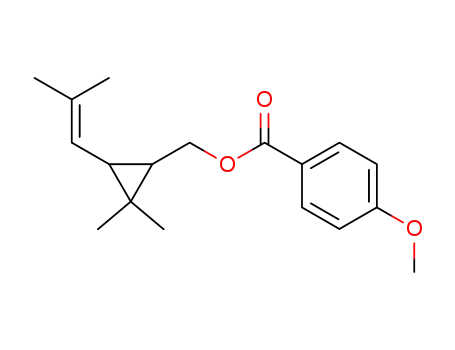 Molecular Structure of 101977-16-6 (1,1-Dimethyl-2-<4-methoxy-benzoyloxymethyl>-3-<2-methyl-propenyl>-cyclopropan)
