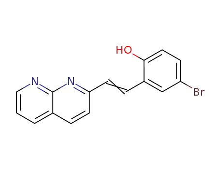 Molecular Structure of 123302-63-6 (4-Bromo-2-((E)-2-[1,8]naphthyridin-2-yl-vinyl)-phenol)