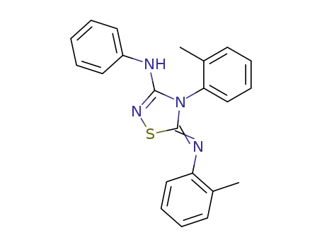 Molecular Structure of 63208-30-0 (1,2,4-Thiadiazol-3-amine,
4,5-dihydro-4-(2-methylphenyl)-5-[(2-methylphenyl)imino]-N-phenyl-)