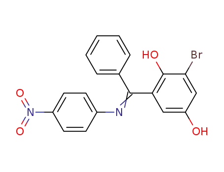 Molecular Structure of 112932-54-4 (1,4-Benzenediol, 2-bromo-6-[[(4-nitrophenyl)imino]phenylmethyl]-)