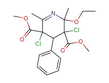 Molecular Structure of 130423-36-8 (3,5-Dichloro-2-ethoxy-2,6-dimethyl-4-phenyl-2,3,4,5-tetrahydro-pyridine-3,5-dicarboxylic acid dimethyl ester)