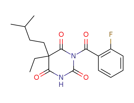 Molecular Structure of 119410-29-6 (5-Ethyl-1-(2-fluoro-benzoyl)-5-(3-methyl-butyl)-pyrimidine-2,4,6-trione)