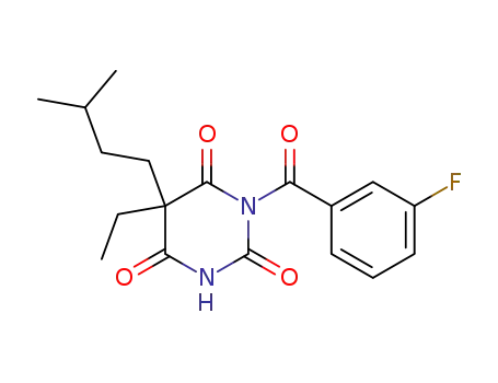 Molecular Structure of 119410-30-9 (5-Ethyl-1-(3-fluoro-benzoyl)-5-(3-methyl-butyl)-pyrimidine-2,4,6-trione)