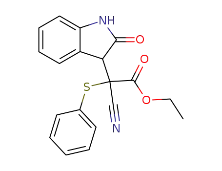 Molecular Structure of 138590-10-0 (Cyano-(2-oxo-2,3-dihydro-1H-indol-3-yl)-phenylsulfanyl-acetic acid ethyl ester)