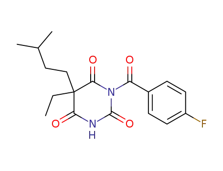 Molecular Structure of 119422-06-9 (5-Ethyl-1-(4-fluoro-benzoyl)-5-(3-methyl-butyl)-pyrimidine-2,4,6-trione)
