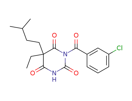 Molecular Structure of 119410-32-1 (1-(3-Chloro-benzoyl)-5-ethyl-5-(3-methyl-butyl)-pyrimidine-2,4,6-trione)