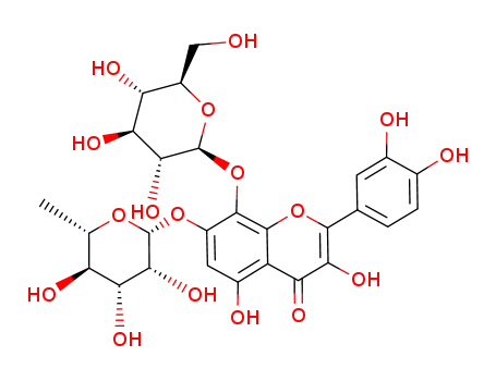 Molecular Structure of 94696-38-5 (4H-1-Benzopyran-4-one,7-[(6-deoxy-a-L-mannopyranosyl)oxy]-2-(3,4-dihydroxyphenyl)-8-(b-D-glucopyranosyloxy)-3,5-dihydroxy-(9CI))