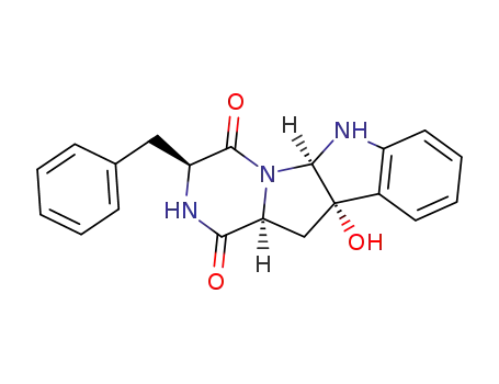 Molecular Structure of 108508-09-4 ((3S,5aR,10bS,11aS)-3-Benzyl-10b-hydroxy-2,3,6,10b,11,11a-hexahydro-5aH-pyrazino[1',2':1,5]pyrrolo[2,3-b]indole-1,4-dione)