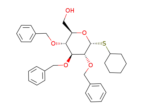 Molecular Structure of 130515-37-6 (cyclohexyl 2,3,4-tri-O-benzyl-1-thio-α-D-glucopyranoside)