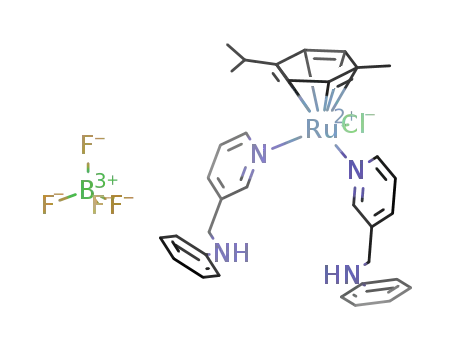 [ClRu(NC<sub>5</sub>H<sub>4</sub>CH<sub>2</sub>NHC<sub>6</sub>H<sub>5</sub>)2(CH<sub>3</sub>C<sub>6</sub>H<sub>4</sub>CH(CH<sub>3</sub>)2)]<sup>(1+)</sup>*BF<sub>4</sub><sup>(1-)</sup>=[ClRu(NC<sub>5</sub>H<sub>4</sub>CH<sub>2</sub>NHC<sub>6</sub>H<sub>5</sub>)2(CH<sub>3</sub>C<sub>6</sub>H<sub>4</sub>CH(CH<sub>3</sub>)2)]BF<sub>4</sub>