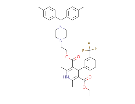Molecular Structure of 90095-81-1 (3,5-Pyridinedicarboxylic acid,
1,4-dihydro-2,6-dimethyl-4-[3-(trifluoromethyl)phenyl]-,
2-[4-[bis(4-methylphenyl)methyl]-1-piperazinyl]ethyl ethyl ester)