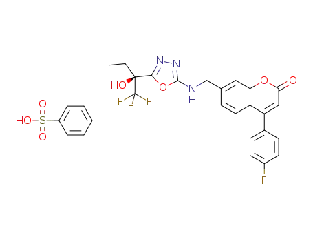 (S)-4-(4-fluorophenyl)-7-[({5-[1-hydroxy-1-(trifluoromethyl)propyl]-1,3,4-oxadiazol-2-yl}amino)-methyl]-2H-chromen-2-one benzenesulfonate
