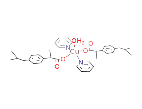 Molecular Structure of 146025-94-7 ({Cu(C<sub>6</sub>H<sub>4</sub>(CH<sub>2</sub>CH(CH<sub>3</sub>)2)(CH(CH<sub>3</sub>)COO))2(C<sub>5</sub>H<sub>5</sub>N)2(H<sub>2</sub>O)})