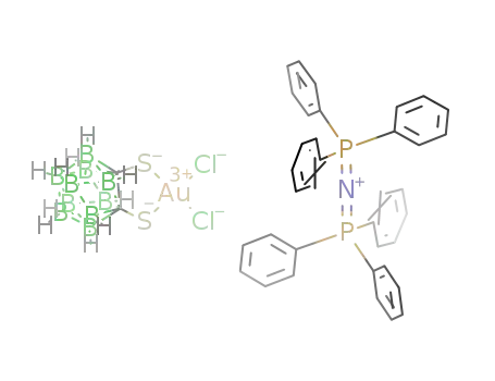 N(P(C<sub>6</sub>H<sub>5</sub>)3)2<sup>(1+)</sup>*AuCl<sub>2</sub>(S<sub>2</sub>C<sub>2</sub>B<sub>10</sub>H<sub>10</sub>)<sup>(1-)</sup>=N(P(C<sub>6</sub>H<sub>5</sub>)3)2[AuCl<sub>2</sub>(S<sub>2</sub>C<sub>2</sub>B<sub>10</sub>H<sub>10</sub>)]