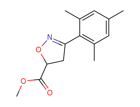 Molecular Structure of 132659-35-9 (5-Isoxazolecarboxylic acid, 4,5-dihydro-3-(2,4,6-trimethylphenyl)-,
methyl ester)
