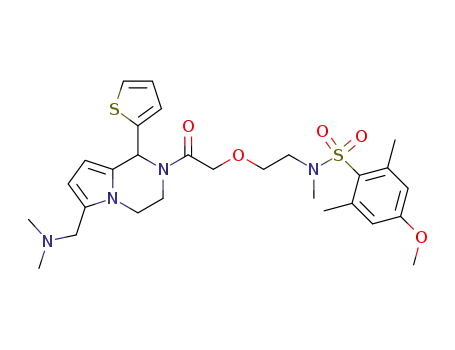 N-(2-(2-(6-((dimethylamino)methyl)-1-(thiophen-2-yl)-3,4-dihydropyrrolo[1,2-a]pyrazin-2(1H)-yl)-2-oxoethoxy)ethyl)-4-methoxy-N,2,6-trimethylbenzene-sulfonamide
