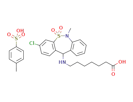 Molecular Structure of 1224690-86-1 (7-[(3-chloro-6,11-dihydro-6-methyldibenzo[c,f][1,2]thiazepin-11-yl)amino]heptanoic acid S,S-dioxide tosylate)