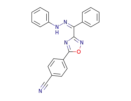 Molecular Structure of 90732-93-7 (Benzonitrile,
4-[3-[phenyl(phenylhydrazono)methyl]-1,2,4-oxadiazol-5-yl]-, (Z)-)
