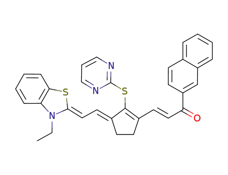 (E)-3-{(E)-3-[(Z)-2-(3-ethyllbenzo[d]thiazol-2(3H)-ylidene)ethylidene]-2-(pyrimidin-2-ylthio)cyclopent-1-enyl}-1-(naphthalen-2-yl)prop-2-en-1-one