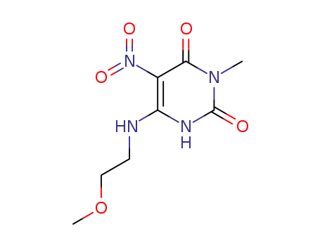 Molecular Structure of 66031-98-9 (2,4(1H,3H)-Pyrimidinedione,
6-[(2-methoxyethyl)amino]-3-methyl-5-nitro-)