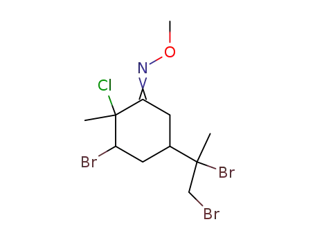 3-Bromo-2-chloro-5-(1,2-dibromo-1-methyl-ethyl)-2-methyl-cyclohexanone O-methyl-oxime