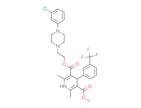 Molecular Structure of 90095-96-8 (3,5-Pyridinedicarboxylic acid,
1,4-dihydro-2,6-dimethyl-4-[3-(trifluoromethyl)phenyl]-,
2-[4-(3-chlorophenyl)-1-piperazinyl]ethyl methyl ester)