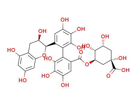 Molecular Structure of 143883-96-9 (4,5,6,2',3',4'-Hexahydroxy-6'-((2R,3R)-3,5,7-trihydroxy-chroman-2-yl)-biphenyl-2-carboxylic acid (1R,2R,3R,5S)-5-carboxy-2,3,5-trihydroxy-cyclohexyl ester)
